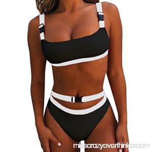 Toimothcn Adustable Two Pieces Bikini Sets Swimsuit Sports Style Low Scoop Crop Top High Waisted High Cut Cheeky Bottom Black B07NQMM4SK